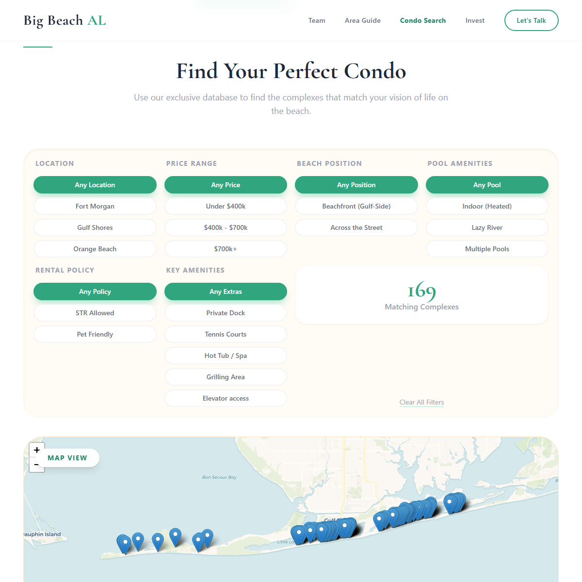 Interactive condo search with map and filters